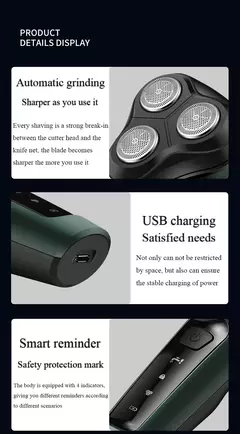 Barbeadores elétricos para homens, lâmina de barbear impermeável, uso úmido e seco, bateria recarregável, máquina de barbear rotativa