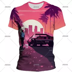 Camisetas gráficas Grand Theft Auto VI masculinas, Boy Streetwear, Tops masculinos casuais, Roupas impressas 3D do jogo GTA 6, Novos jogos