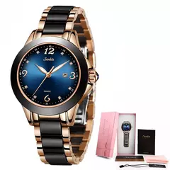 LIGE-Relógio de Quartzo Impermeável de Cerâmica Feminina, Luxo, Marca, Moda, Senhoras Relógios, Pulseira, Data, Relógio, Novo