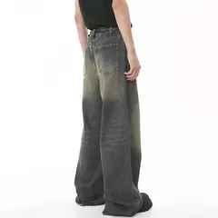 Iefb-Jeans lavado vintage masculino, calças jeans de perna larga, calças masculinas soltas, moda casual de rua angustiada, verão, versátil, 9C354 - Wolf Magazine