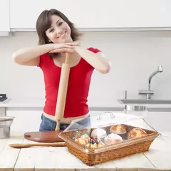 Cesta de imitação de Rattan com tampa, Simulado Pão Vegetal Servir Cestas, Recipientes De Armazenamento De Acrílico para Casa, Cozinha, Piquenique