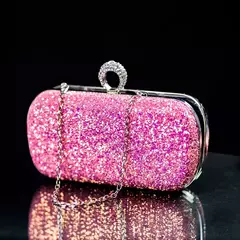 Imagem do Evening Pink Clutch Purse Mulheres Bling Lantejoulas Bolsas 2023 Novo Designer De Moda Saco De Telefone De Luxo Crossbody Pequeno Saco De Designer