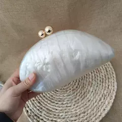 Oval Irregular Pérola Acrílico Box Evening Bag, Senhoras Designer De Luxo Bolsas, Festa De Casamento, Handmade Bolsas, Branco, Novo - comprar online