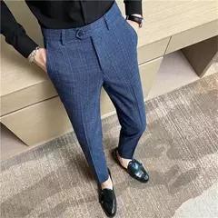 Imagem do Calça xadrez listrada masculina, calça justa, social, de negócios, casamento, noivo, nova moda, alta qualidade, 2024