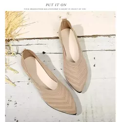 Sapatos baixos de dedo apontado para mulheres, Cor sólida, Sapatos de malha, Mocassins casuais, Sapatilhas respiráveis - comprar online