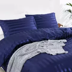 Satin Striped Duvet Cover, sedoso como edredão, conjunto de cama de luxo, completo, rainha, rei, solteiro, duplo tamanho, marfim White Stripe - comprar online