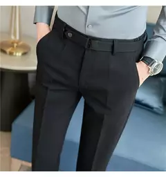 Imagem do Calça formal masculina estilo britânico, monocromática, fina, casual, de negócios, escritório, social, calça de tornozelo, streetwear, alta qualidade