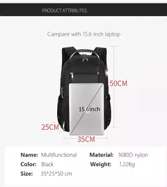 Durável Swiss Multifuncional Laptop Mochila, Resistente À Água Saco De Viagem, Faculdade Bookbag, Porta De Carregamento USB, 17";;VERDADEIRO;;"15 inch General - comprar online