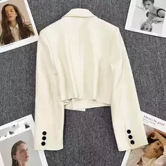 Imagem do Xpqbb-Blazers femininos pretos cortados, jaqueta com colarinho entalhado, casaco que combina com tudo, chique coreano, terno de botão único, tendência, novo, 2024