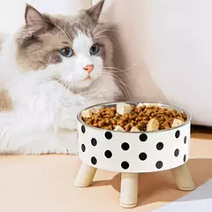 Imagem do Tigela para cães e gatos com bolinhas xadrez em aço inoxidável antiderrapante fácil de limpar para ambientes internos e externos