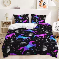 Conjunto de cama de unicórnio arco-íris, king size, queen, unicórnios arco-íris, conjunto de capa de edredom com fronha, roupa de cama de poliéster para crianças e meninas na internet