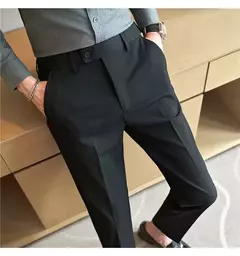 Imagem do Calça de terno quente de pelúcia masculina, calça monocromática, cintura elástica, formal, negócios, fina, escritório, social, vestido, outono, inverno, 2023