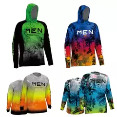 Camisetas masculinas de pesca manga longa, roupas com protetor solar ao ar livre, camisas casuais anti-UV, estampa peixe, verão, novidade - loja online
