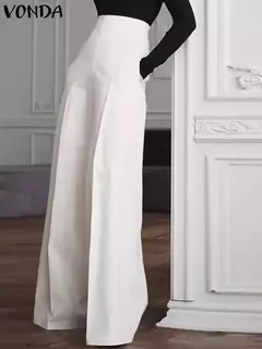 Vonda-Calça de perna larga, cintura alta com zíper, calça palazzo comprida, monocromática, elegante, escritório, moda, casual, verão, 2022 - loja online