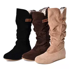 Botas de neve de tubo médio para mulheres, fio de algodão oco, laço de gancho, sapato feminino fosco, tamanho grande, novo, 2024 - loja online