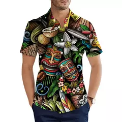 Camisas Tiki de mangas curtas masculinas, estampa 3D, tendência legal da moda, tops havaianos para festas na praia, tops soltos e respiráveis, 2024 - comprar online