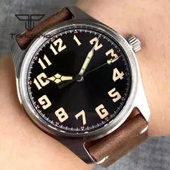 Relógios piloto de mergulho automático Tandorio para homens, vidro safira, mostrador luminoso verde, pulseira de couro, coroa de parafuso, NH35A, 20Bar, 39mm na internet