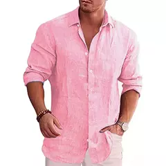 Camisa de linho de algodão manga longa masculina, plus size, monocromática, estilo casual, outono, venda quente - loja online