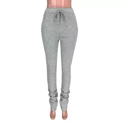 Imagem do Calça espessa com renda de cintura alta feminina, monocromática, casual, esporte, corrida, estudante, outono, inverno, moda