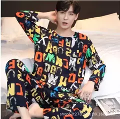 Conjuntos de pijama de lazer listrados masculinos, roupa doméstica masculina de mangas compridas, adolescentes, terno fora da casa, novo, primavera e outono na internet
