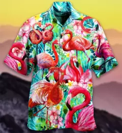 Flamingo desenho animado 3D dos homens camisa havaiana, roupas de praia extragrandes, manga curta, moda, verão, venda quente