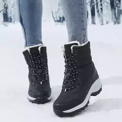 Botas de neve de plataforma antiderrapante para mulheres, Ankle Boots de pele quente, Cunhas impermeáveis, Botas altas para coxa, Sapatos de inverno - Wolf Magazine