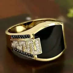 Anel masculino clássico moda metal cor dourada incrustada pedra preta zircão punk anéis para homens noivado casamento jóias de luxo - comprar online