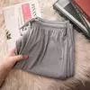 Calças femininas primavera verão seda gelo calças de perna larga 2023 cintura alta solta em linha reta calça casual feminina ao ar livre preto