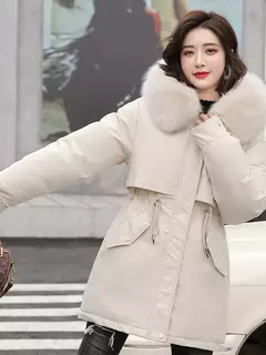 Parka longa de lã com capuz feminino com gola de pele, casaco fino, roupas acolchoadas, neve quente, moda inverno, novo, 2023 - comprar online