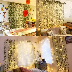 Green Leaf Ivy Vine com luzes LED String, Guirlanda para casa, Decoração do quarto, Wedding Glowing, Planta artificial, 2m - loja online