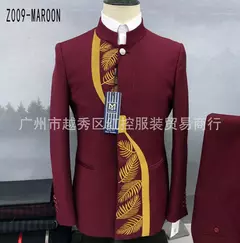Conjunto de terno de túnica masculino single breasted stand colarinho, blazers, jaqueta, calças, boutique, moda casual, casaco, calças, 2 peças, 2023 - loja online