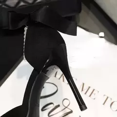 Imagem do Bombas femininas com cordão e pérolas, salto alto nupcial, dedo apontado, sapatos de dança de festa, preto, design de marca, sexy, novo, verão, 2024
