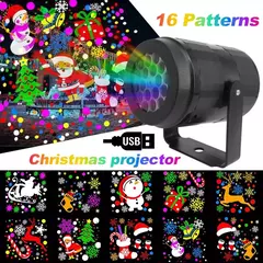 Projetor Laser LED Snowflake, impermeável Girando Luzes Do Palco, Decoração De Natal, 16 Padrões