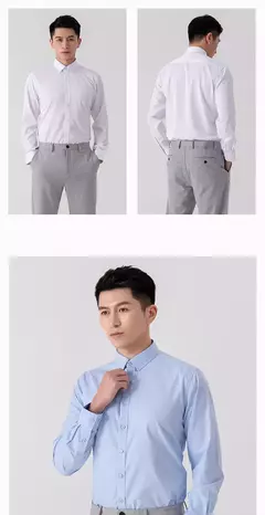 Imagem do Camisa de negócios de cor sólida masculina, Moda formal, Fino, Clássico, Básico, Casual, Fino, Branco, Manga comprida, Social, Roupas de marca, Novo