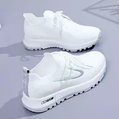 Tênis de malha para mulheres, Tênis de caminhada respirável, Sapatos brancos confortáveis, Tênis casuais, Calçado da moda