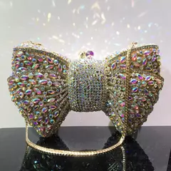 Luxo Bow Stone Clutch Bags para Mulheres, Lady's Crystal Evening Bags, Metal Verde, Minaudiere, Black Rhinestone Handbag, Wedding Party Purse - comprar online