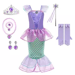 Imagem do Meninas escala roxa princesa sereia ariel cosplay vestido de halloween vestido de festa de aniversário meninas verão praia vestido de férias