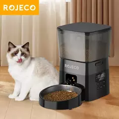 Rojoeco alimentador automático para animais de estimação, versão com botão, dispensador automático de comida para gatos, acessórios, controle inteligente, alimentador para animais de estimação para gatos, cães, alimentos secos