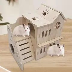 Grande casa de hamster, cabana de gerbil de dois andares com escada, grandes animais pequenos de madeira, animais de estimação explorando brinquedos para chinchila na internet