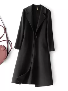2023 elegante simples casaco feminino outono e inverno novo um botão pura lã reversível casaco de lã longo selvagem top das mulheres - loja online