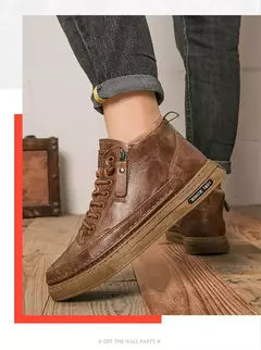 Bota de tornozelo de couro alta masculina, tênis masculino, algodão, negócio, casual, ao ar livre, moda, inverno - loja online