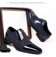 Tendência clássico masculino vestido sapatos para homens oxfords sapatos de couro patente rendas até formal couro preto festa de casamento shoes2023 - loja online