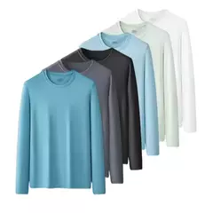 Camiseta de gola redonda masculina, naturalmente macia 94% modal, camiseta confortável, camiseta preta casual, ajuste regular, outono