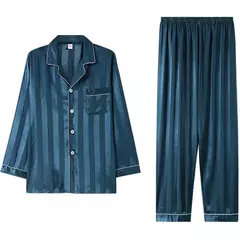 Conjunto de pijama de seda fino masculino, manga comprida e calça curta, pijama, calça para dormir - comprar online