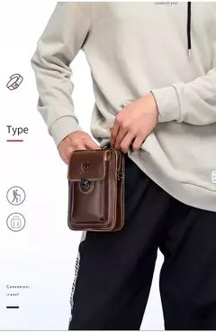 BULLCAPTAIN-Pacotes de Cintura de Couro Genuíno para Homens, Cinto Casual, Bolsa de Telefone Móvel 100% Couro Pequena Bolsa de Ombro