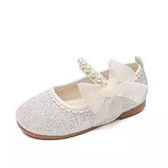 Mary Janes antiderrapante para meninas, arco lateral, pérolas, sapatos elegantes de princesa, sapatos chiques para crianças, festa, shows de casamento, moda infantil, 2024 - comprar online