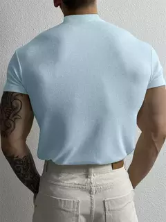 Camiseta listra de gola alta masculina, blusa fitness de manga curta, roupa esportiva de lazer, moda primavera e verão, camisa esportiva - loja online