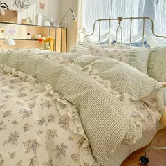 Coreano Lace Bedding Set, 100% Algodão Duvet Cover Set, Soft Capa Confortável sem Núcleo, 1 * Capa de Edredão + 2 Fronha, 3PCs - loja online