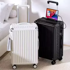 Imagem do Mala de alumínio do curso do quadro, portador de bagagem, caixa do trole, cabine de transporte, 20 "24" 28";;VERDADEIRO;;"A09White suitcase,28 Inch