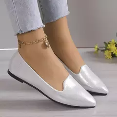 Mocassins deslizantes respiráveis para mulheres, sapatilhas rasas de balé elástico, fundo macio, sapatos de barco com dedo apontado, tamanho grande, 43, moda, 2024 - comprar online